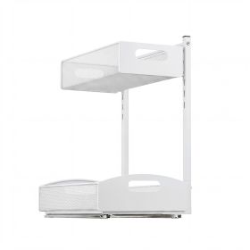 Under Sink Organizer, 2 Pack 2-Tier Pull Out Cabinet Organizer with 4-Level Height Adjustment, Metal Slide Out Shelf